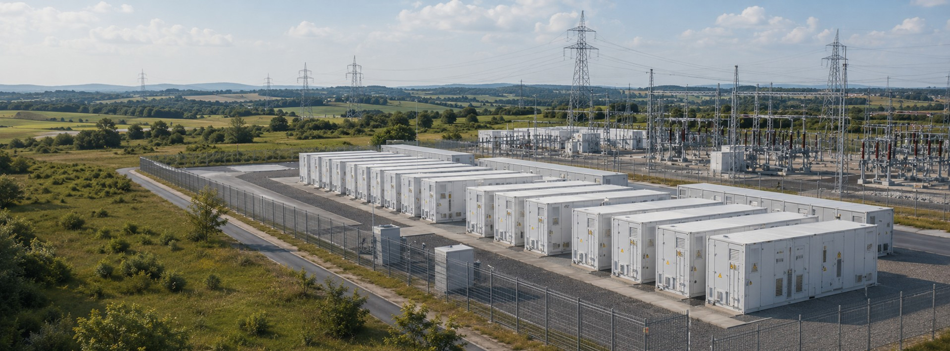 Batteriegroßspeicher in der Nähe eines Umspannwerks