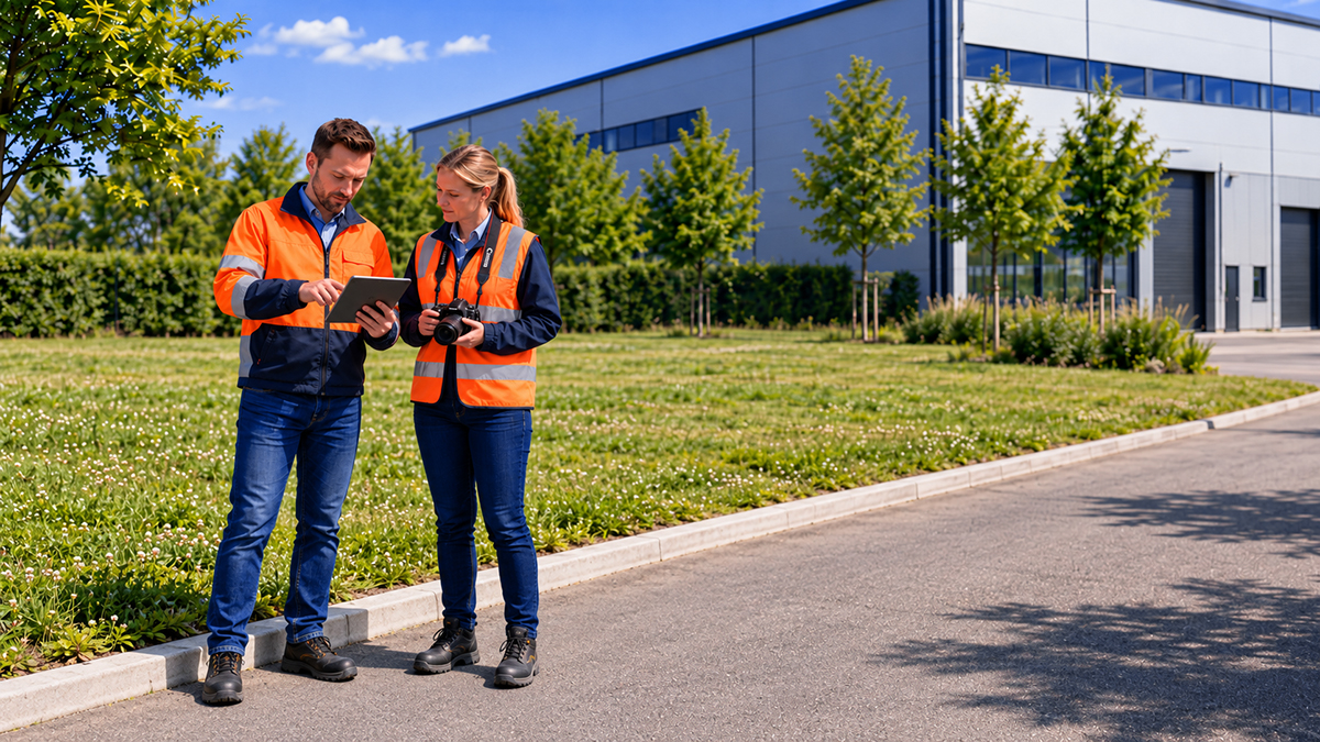 Technische Standortbesprechung an einer Batteriespeicheranlage